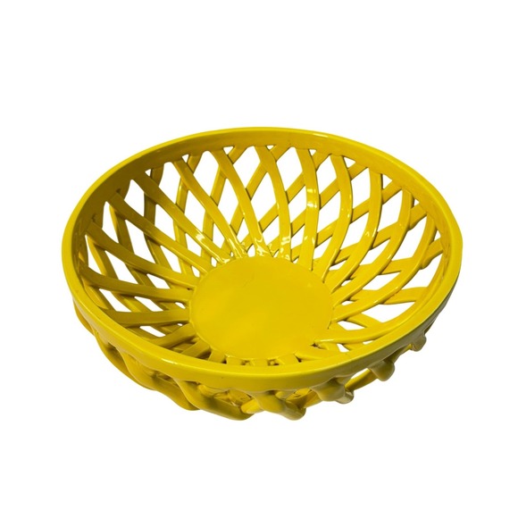 Food Network Other - Food Network Yellow Ceramic Lattice Fruit Bowl Woven Openwork Centerpiece